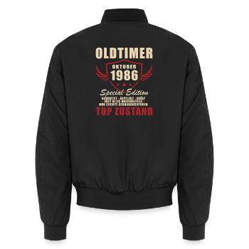 Oktober 1986 Jahrgang Retro Geburtstag Geschenk - Unisex Bomberjacke - Schwarz - Hinten - AI Model Male 185 light (185cm)