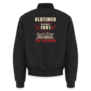 Vintage Oktober 1981 Retro-Ausgabe Oktober 1981 - Unisex Bomberjacke - Schwarz - Hinten - AI Model Male 185 light (185cm)