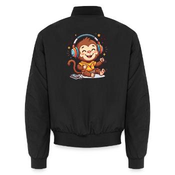 Musikaffe mit Kopfhörern - Unisex Bomberjacke - Schwarz - Hinten - AI Model Male 185 light (185cm)