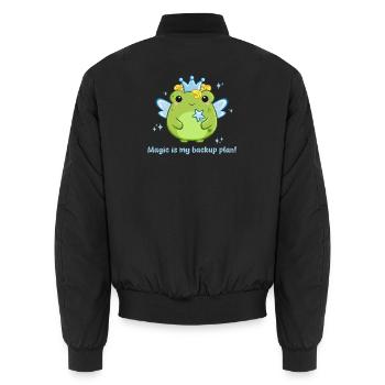 Süße Frosch Fee in blau mit lustigem Spruch - Unisex Bomberjacke - Schwarz - Hinten - AI Model Male 185 light (185cm)