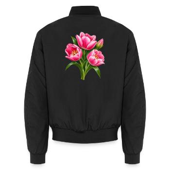 Pink Tulip Burst botanische Blüten - Unisex Bomberjacke - Schwarz - Hinten - AI Model Male 185 light (185cm)