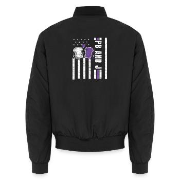 Erdnussbutter Marmelade - Two Slices One Loyalty - Unisex Bomberjacke - Schwarz - Hinten - AI Model Male 185 light (185cm)
