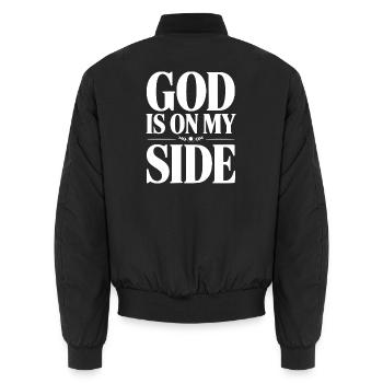 Gott ist auf meiner Seite - Unisex Bomberjacke - Schwarz - Hinten - AI Model Male 185 light (185cm)