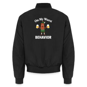 Über mein Würstenverhalten Bayerisch - Unisex Bomberjacke - Schwarz - Hinten - AI Model Male 185 light (185cm)