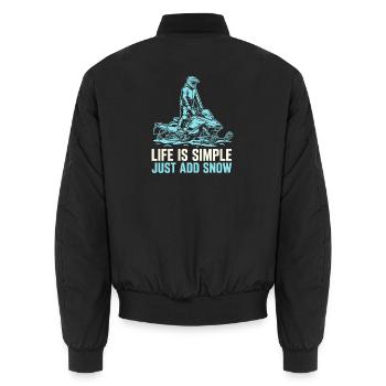 Das Leben ist einfach, einfach Schnee hinzufügen – Schneemobilfahrer - Unisex Bomberjacke - Schwarz - Hinten - AI Model Male 185 light (185cm)