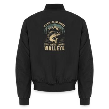 Es ist alles Spaß und Spiel, bis jemand einen Walle verliert - Unisex Bomberjacke - Schwarz - Hinten - AI Model Male 185 light (185cm)
