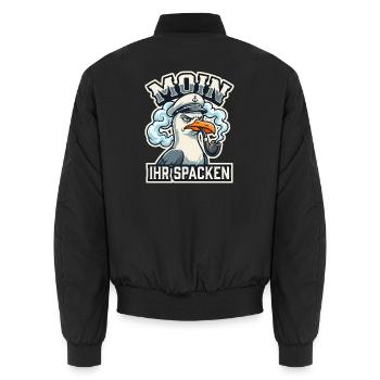 Moin Ihr Spacken - Lustige Möwe Kapitän - Unisex Bomberjacke - Schwarz - Hinten - AI Model Male 185 light (185cm)