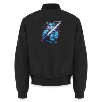  Cyberpunk Samurai Katze Mit Energie Katana - Unisex Bomberjacke - Schwarz - Hinten - AI Model Male 185 light (185cm)