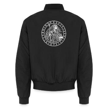 Die Schildmaid mit Wolf und Rabe – Runenkreis - Unisex Bomberjacke - Schwarz - Hinten - AI Model Male 185 light (185cm)