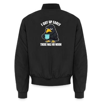 Lustiger Frühaufsteher – Ich bin früh aufgestanden, es gab keinen - Unisex Bomberjacke - Schwarz - Hinten - AI Model Male 185 light (185cm)