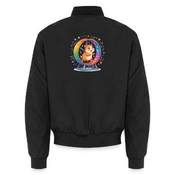 Regenbogenhamster im bunten Rad - Unisex Bomberjacke - Schwarz - Hinten - AI Model Male 185 light (185cm)