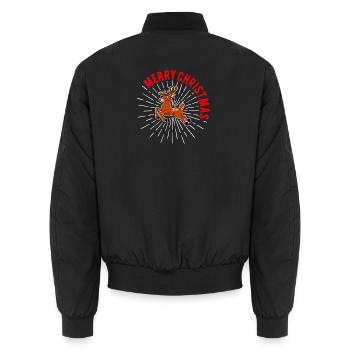 Merry Christmas - Rentier mit rotem Schriftbogen - Unisex Bomberjacke - Schwarz - Hinten - AI Model Male 185 light (185cm)