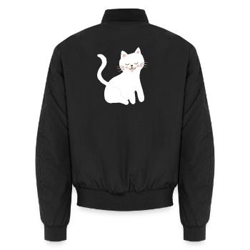 Verspieltes Lächeln der weißen Katze - Unisex Bomberjacke - Schwarz - Hinten - AI Model Male 185 light (185cm)