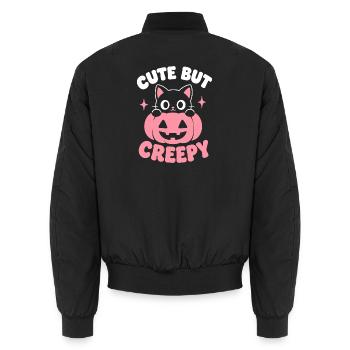 Süßer Katzen-Grusel-Kürbis - Unisex Bomberjacke - Schwarz - Hinten - AI Model Male 185 light (185cm)
