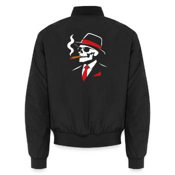 Noir-Skelett mit Zigarre - Unisex Bomberjacke - Schwarz - Hinten - AI Model Male 185 light (185cm)
