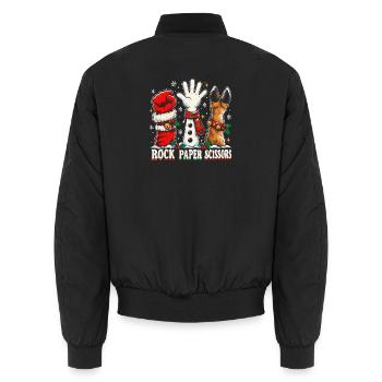 Festliches Stein Papier Schere Trio - Unisex Bomberjacke - Schwarz - Hinten - AI Model Male 185 light (185cm)