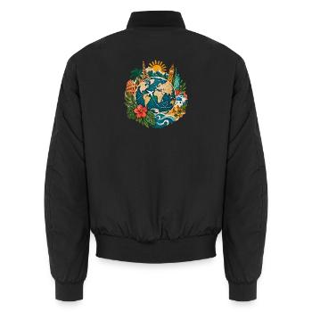 Weltreise Globus mit Landmarken - Unisex Bomberjacke - Schwarz - Hinten - AI Model Male 185 light (185cm)