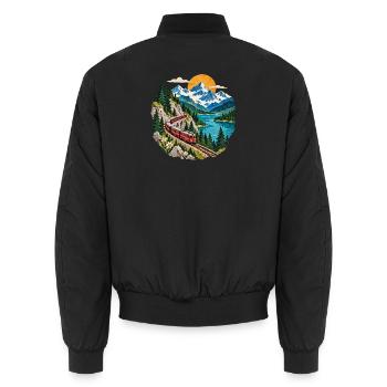 Bergbahn am See Panorama - Unisex Bomberjacke - Schwarz - Hinten - AI Model Male 185 light (185cm)