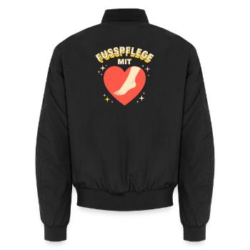 Fußpflege mit Herz - Podologin & Pediküre - Unisex Bomberjacke - Schwarz - Hinten - AI Model Male 185 light (185cm)