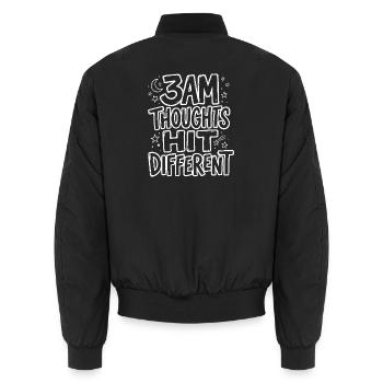 Gedanken um 3 Uhr morgens kommen anders - Unisex Bomberjacke - Schwarz - Hinten - AI Model Male 185 light (185cm)