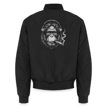 Kopfhörer-Orang-Utan Rauch-Zigarren-Tee - Unisex Bomberjacke - Schwarz - Hinten - AI Model Male 185 light (185cm)