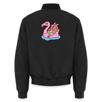 Ziege entspannt sich im Flamingo-Pool-Floatsommer - Unisex Bomberjacke - Schwarz - Hinten - AI Model Male 185 light (185cm)