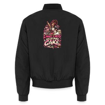 Kuchenchaos Spruch Cake-Design - Unisex Bomberjacke - Schwarz - Hinten - AI Model Male 185 light (185cm)