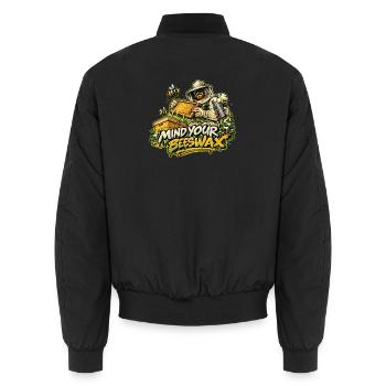 Imkerheld: Mind Your Beeswax - Unisex Bomberjacke - Schwarz - Hinten - AI Model Male 185 light (185cm)