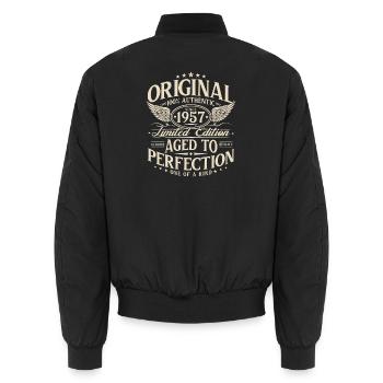 Original 1957 Jahrgang Geburtstag Geschenk Retro  - Unisex Bomberjacke - Schwarz - Hinten - AI Model Male 185 light (185cm)