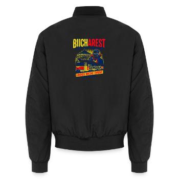 Bucharest City Pop Culture Romania Event - Unisex Bomberjacke - Schwarz - Hinten - AI Model Male 185 light (185cm)