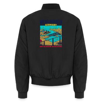 City Wilhelmshaven Germany North Sea Maritime - Unisex Bomberjacke - Schwarz - Hinten - AI Model Male 185 light (185cm)
