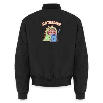 Niedlicher Schläfriger Faultier im Dino-Anzug Slothasaurier - Unisex Bomberjacke - Schwarz - Hinten - AI Model Male 185 light (185cm)