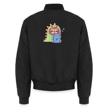 Süßer schläfriger Faultier im Dinosaurierkostüm umarmt Kissen - Unisex Bomberjacke - Schwarz - Hinten - AI Model Male 185 light (185cm)