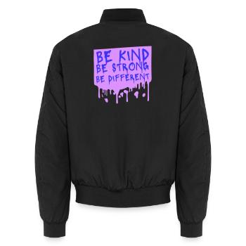 Be Kind Be Strong Be Different Spruch Logo Text - Unisex Bomberjacke - Schwarz - Hinten - AI Model Male 185 light (185cm)