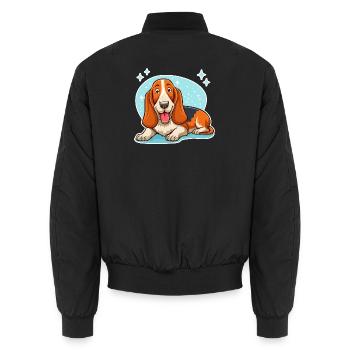 Basset Hound (hellblaue Sterne) - Unisex Bomberjacke - Schwarz - Hinten - AI Model Male 185 light (185cm)