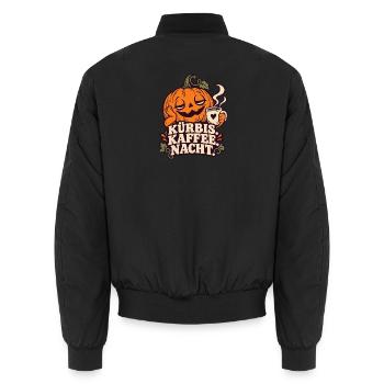 Halloween-Kürbis – Kürbis. Kaffee. Nacht. - Unisex Bomberjacke - Schwarz - Hinten - AI Model Male 185 light (185cm)