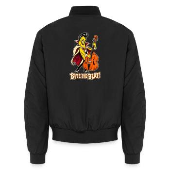 Bite the Beat! – Halloween Rockabilly-Banane - Unisex Bomberjacke - Schwarz - Hinten - AI Model Male 185 light (185cm)