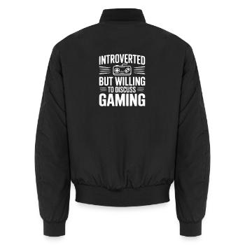 Introvertiert, aber bereit, über Gaming zu diskutieren - Unisex Bomberjacke - Schwarz - Hinten - AI Model Male 185 light (185cm)