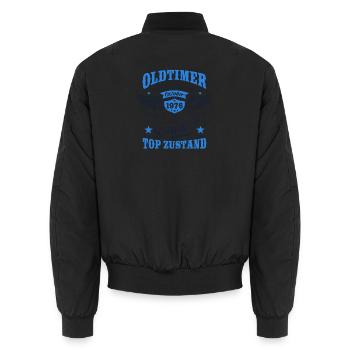 Oldtimer Oktober 1976 - Geburtstag - Geschenk - Unisex Bomberjacke - Schwarz - Hinten - AI Model Male 185 light (185cm)