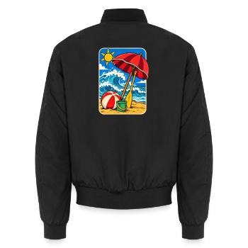 Retro Sunny Beach Day Illustration - Unisex Bomberjacke - Schwarz - Hinten - AI Model Male 185 light (185cm)