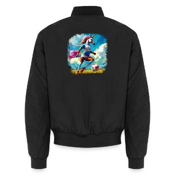 Einhörner Fussball / Fussballer Einhorn - Unisex Bomberjacke - Schwarz - Hinten - AI Model Male 185 light (185cm)