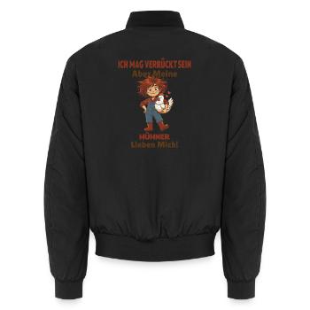Ich mag verrückt sein Aber meine Hühner lieben  - Unisex Bomberjacke - Schwarz - Hinten - AI Model Male 185 light (185cm)