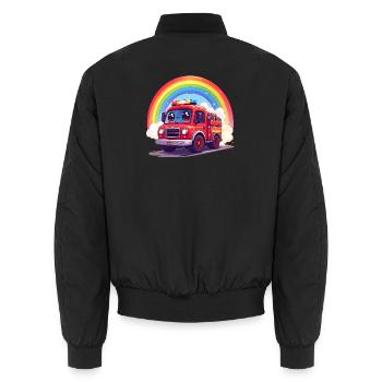Kawaii Feuerwehr mit Regenbogen und Rauch Shirt - Unisex Bomberjacke - Schwarz - Hinten - AI Model Male 185 light (185cm)
