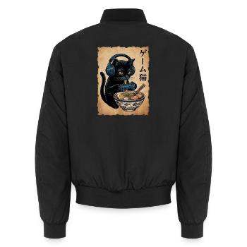 Gamer Katze Ramen Nudeln Japanisch Retro - Unisex Bomberjacke - Schwarz - Hinten - AI Model Male 185 light (185cm)