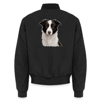 Border Collie Porträt: Treuer Blick - Unisex Bomberjacke - Schwarz - Hinten - AI Model Male 185 light (185cm)
