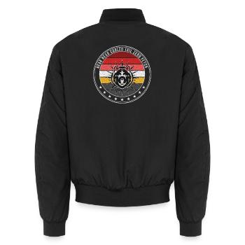 Akita Inu - Bear Head Curled Tail Zero Fetch - Hun - Unisex Bomberjacke - Schwarz - Hinten - AI Model Male 185 light (185cm)