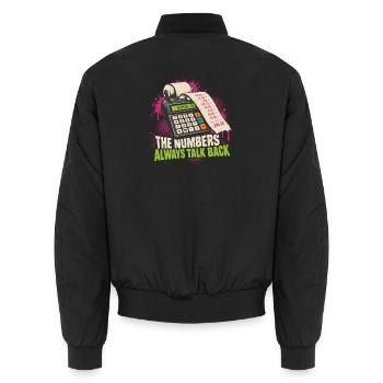 Zahlen reden zurück: Taschenrechner-Print - Unisex Bomberjacke - Schwarz - Hinten - AI Model Male 185 light (185cm)