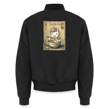 Kawaii Einhorn Ramen Nudeln Japan Retro - Unisex Bomberjacke - Schwarz - Hinten - AI Model Male 185 light (185cm)