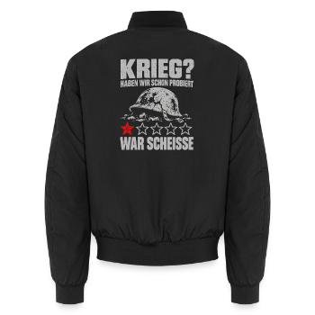 Krieg? Haben wir schon probiert – war scheiße - Unisex Bomberjacke - Schwarz - Hinten - AI Model Male 185 light (185cm)