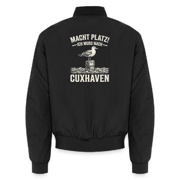 Macht Platz Ich Muss Nach Cuxhaven Möwe - Unisex Bomberjacke - Schwarz - Hinten - AI Model Male 185 light (185cm)